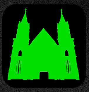 Green projection mask of the church facade